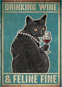Kedi Şarap Feline Fine Vintage Tablo