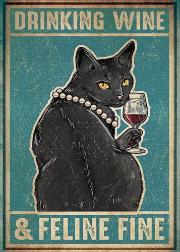 Kedi Şarap Feline Fine Vintage Tablo