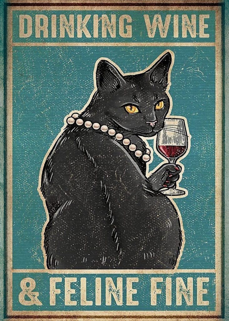Kedi Şarap Feline Fine Vintage Tablo