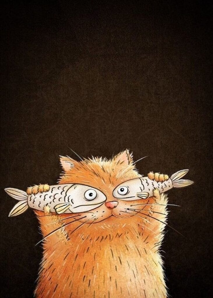 Kedi Ve Balık Çizim Tablo