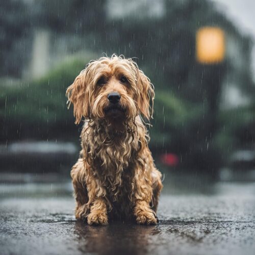 Kıvırcık Köpek Yağmurda Islak Tablosu