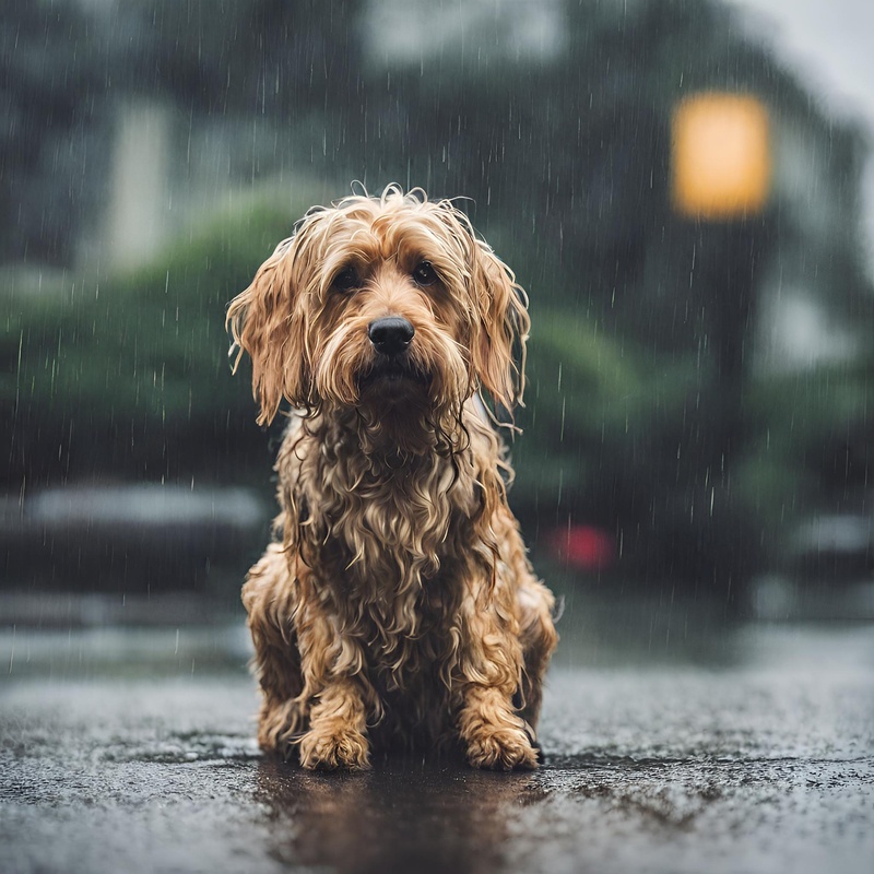 Kıvırcık Köpek Yağmurda Islak Tablosu