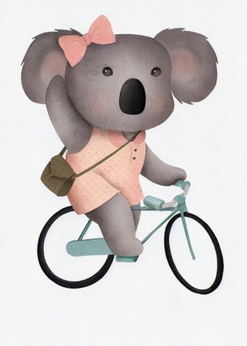 Koala Bisiklet Sürüyor Pembe Fiyonk Tablosu