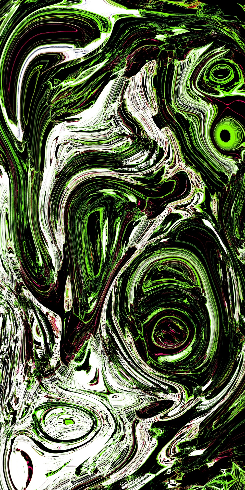 Koyu Yeşil Krem Doğa Spiral Soyut Duvar Tablosu