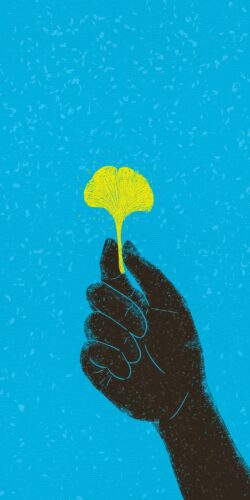 Mavi Arka Plan Üzerinde Sarı Yaprak Tutan El