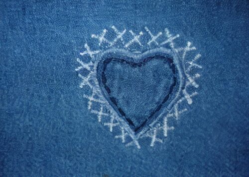 Mavi Denim Kalp Dikişli Tekstil Tablo