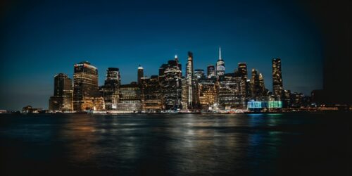 New York Gece Lacivert Geniş Panorama