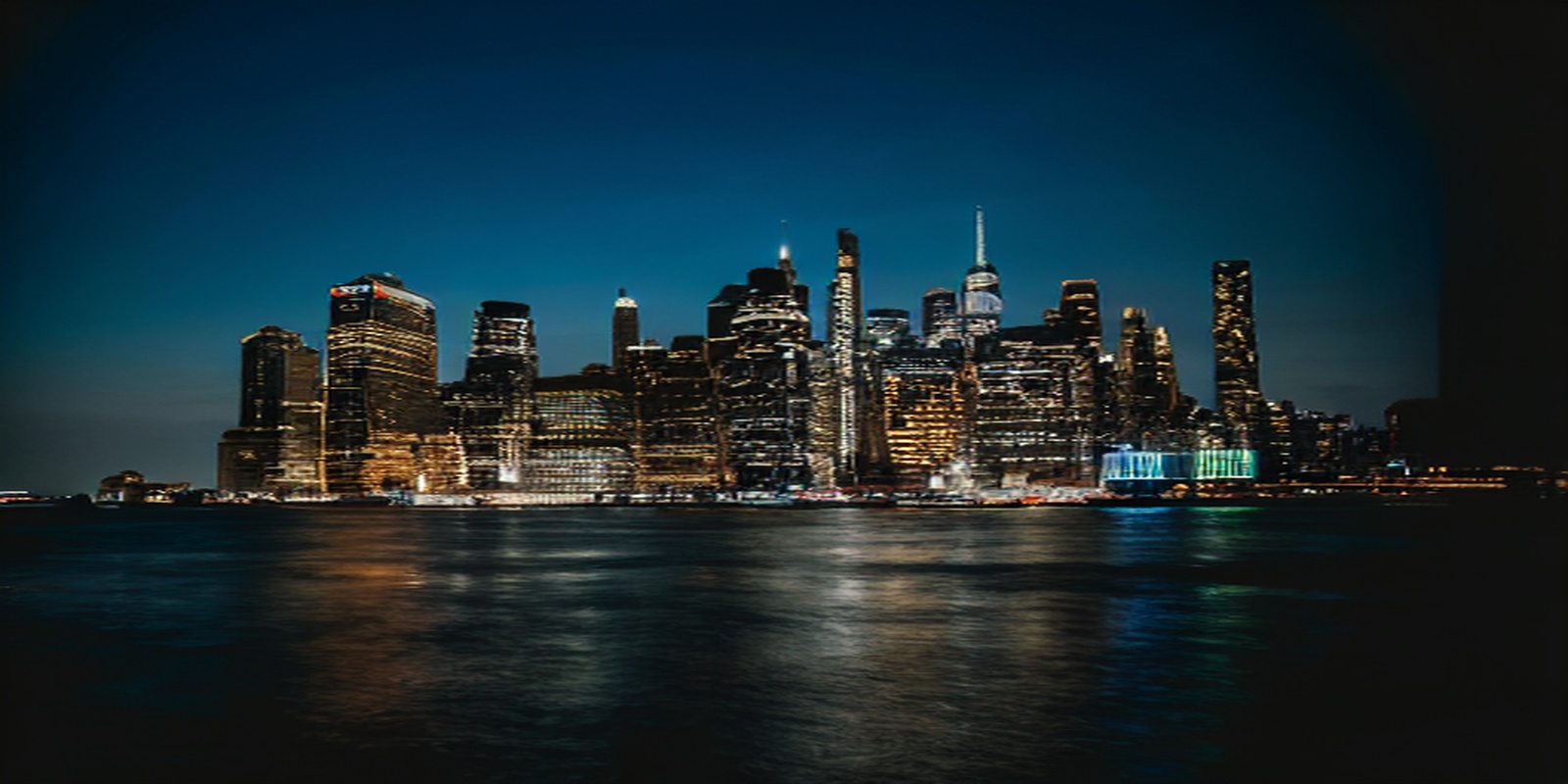 New York Gece Lacivert Geniş Panorama