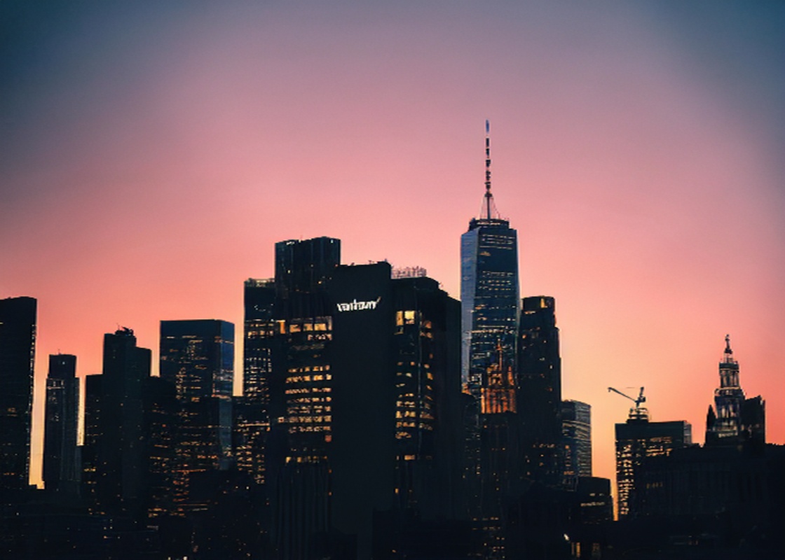 New York Günbatımı Pembe Mor Silüet