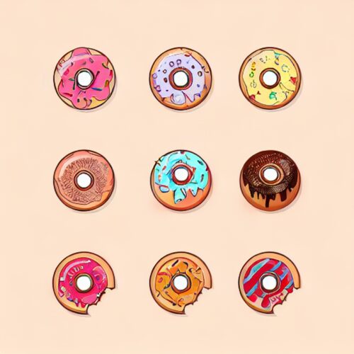 Renkli Donut Koleksiyonu İllüstrasyon Tablosu