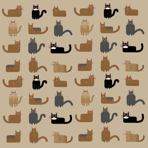Renkli Kedi Desen Çizgi Tablosu
