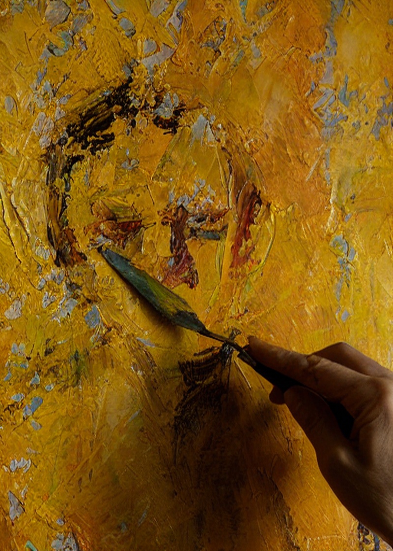 Ressam Eli Sarı Boya Yağ Boya Tablosu