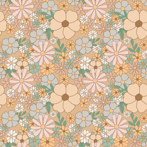 Retro Pastel Küçük Çiçek Dolu Desen Tablosu