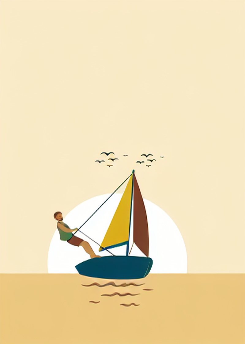 Sarı Minimalist Yelkenli Deniz Tablosu