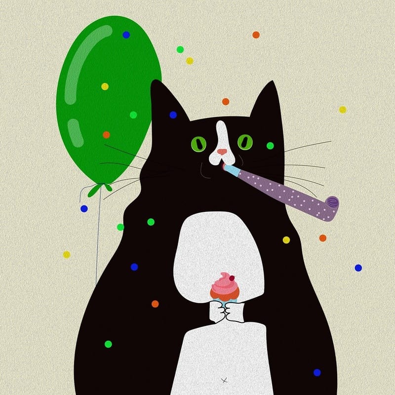 Siyah Beyaz Kedi Doğum Günü Kutlama Tablosu