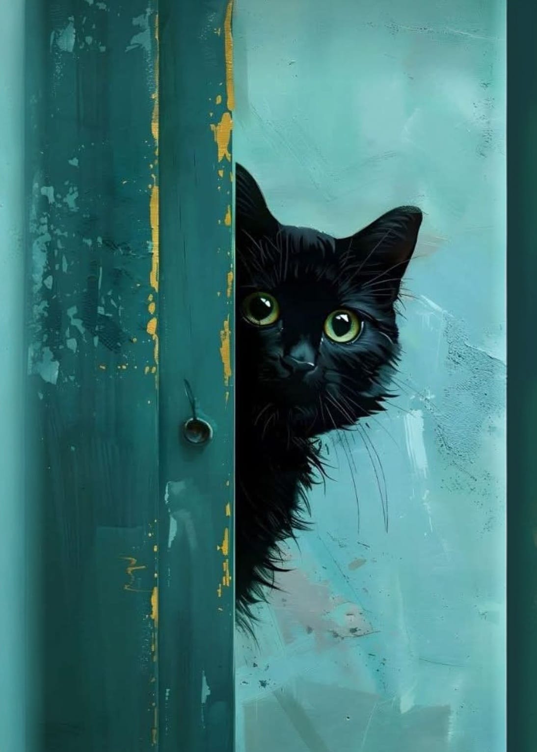 Siyah Kedi Eski Kapı Gizem Tablosu