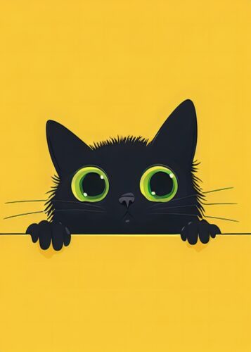 Siyah Kedi Sarı Arka Plan Gözler Tablosu