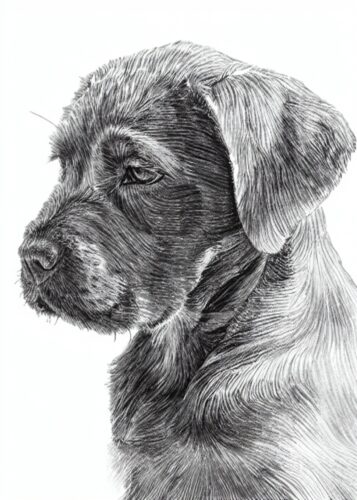 Siyah Köpek Yavrusu Kalem Eskiz Tablosu