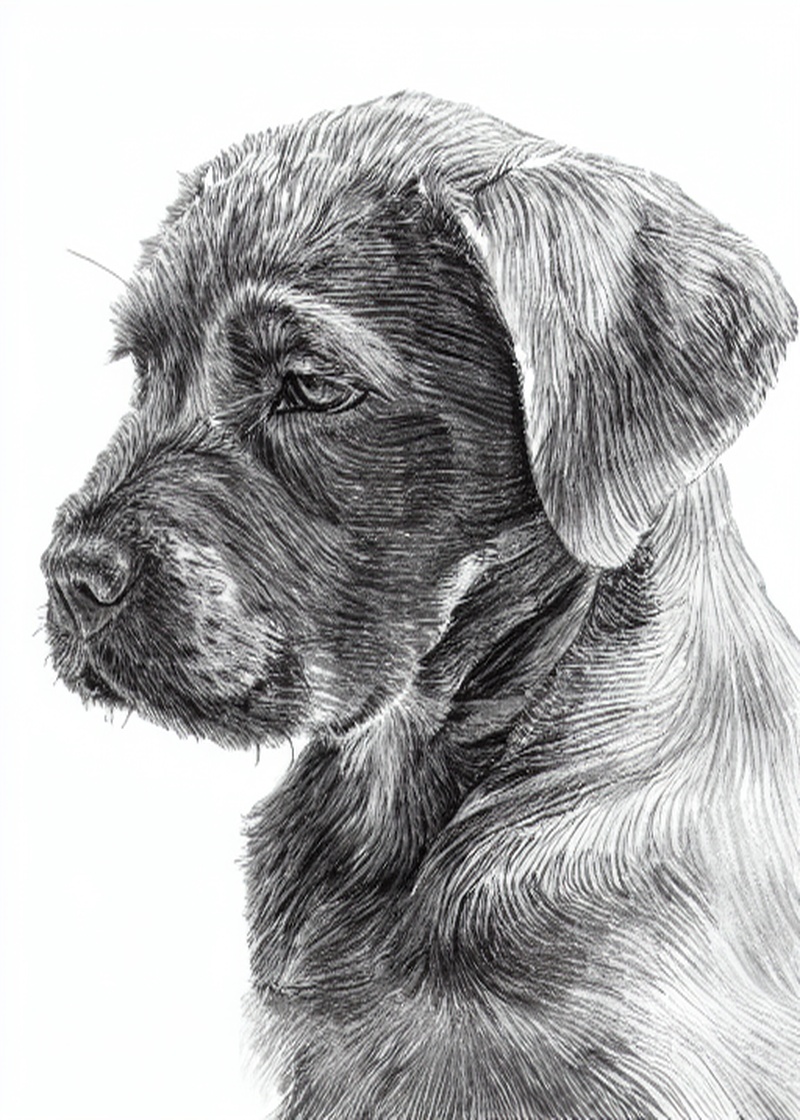 Siyah Köpek Yavrusu Kalem Eskiz Tablosu