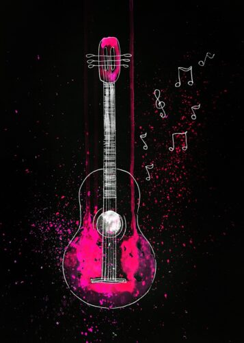 Siyah Zemin Üzerine Pembe Gitar
