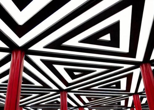 Tavan Kafes Kırmızı Sütunlu Geometrik