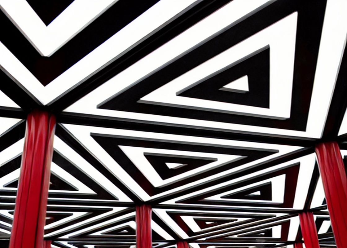 Tavan Kafes Kırmızı Sütunlu Geometrik