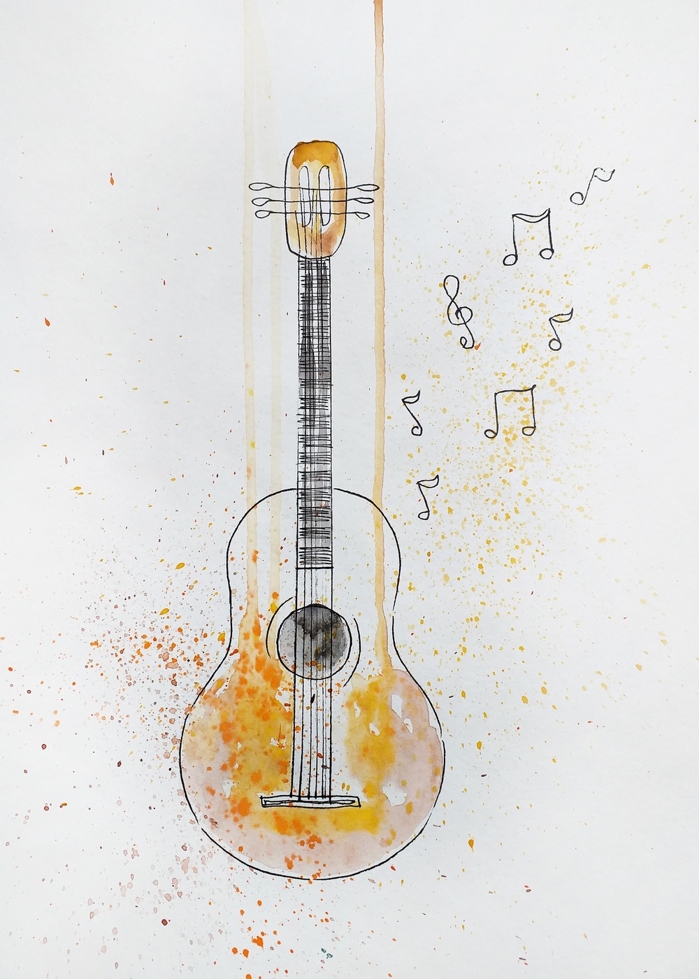 Üzerinde Müzik Notaları Gitar Çizimi