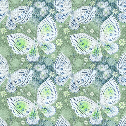 Yeşil Kelebek Dantel Floral Tablo
