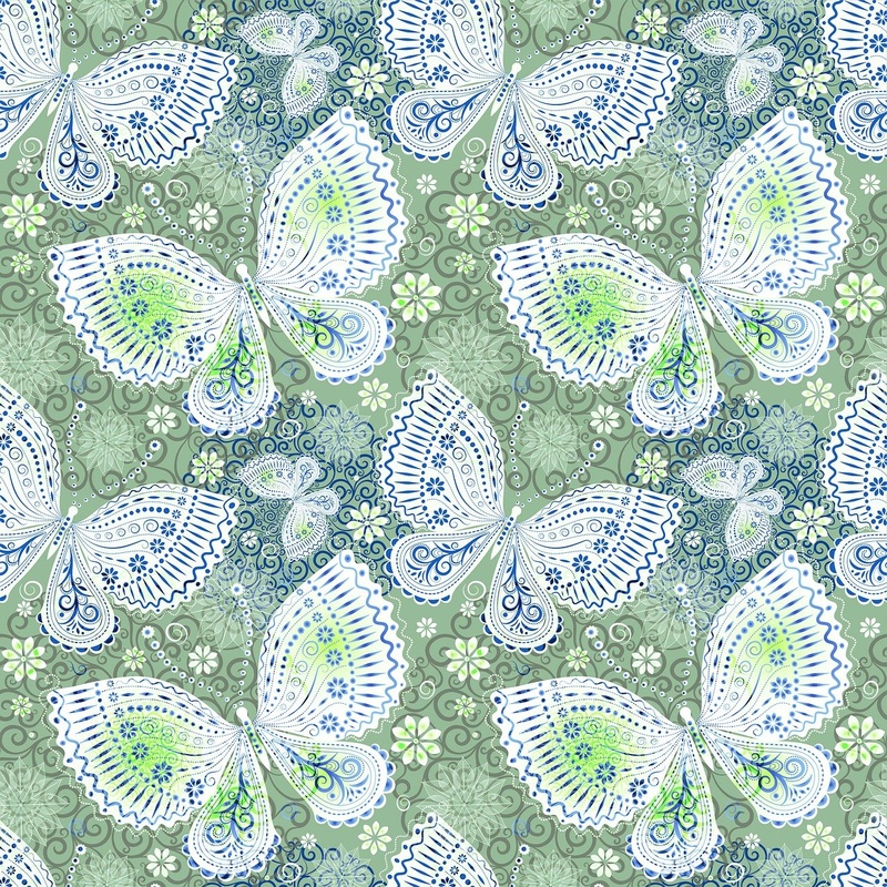 Yeşil Kelebek Dantel Floral Tablo
