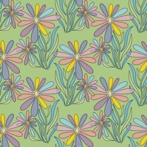 Yeşil Pastel Papatya Çiçek Pattern Tablosu