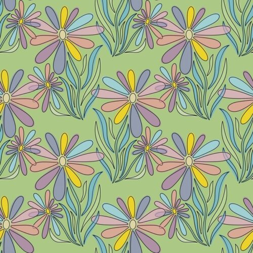 Yeşil Pastel Papatya Çiçek Pattern Tablo