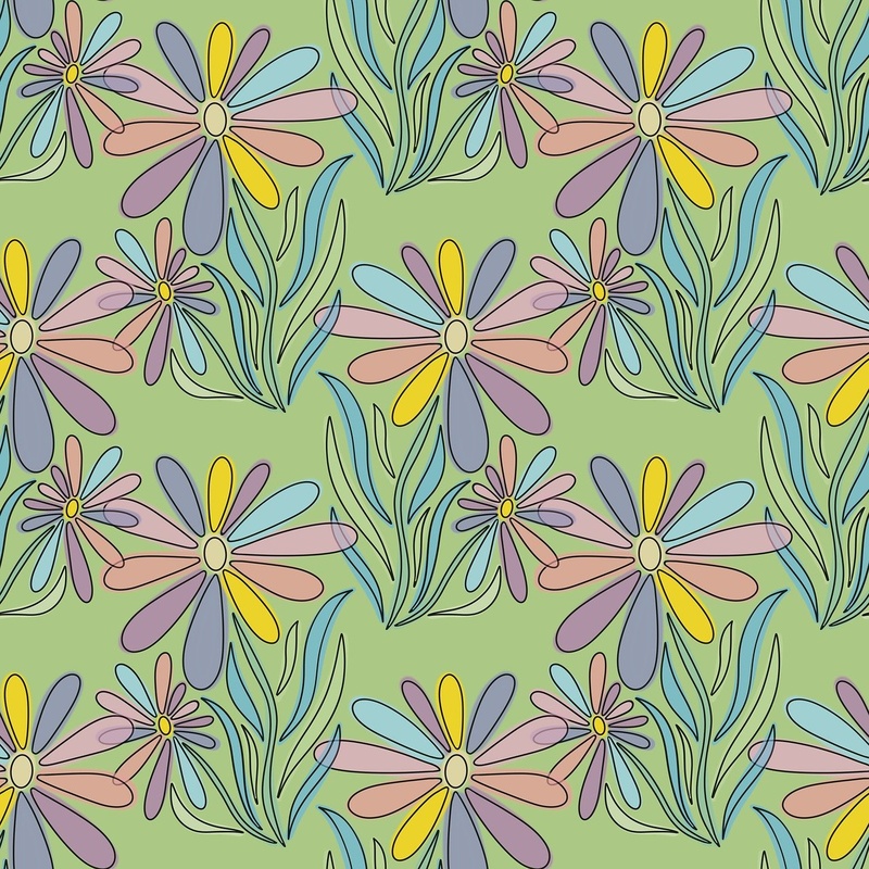 Yeşil Pastel Papatya Çiçek Pattern Tablo