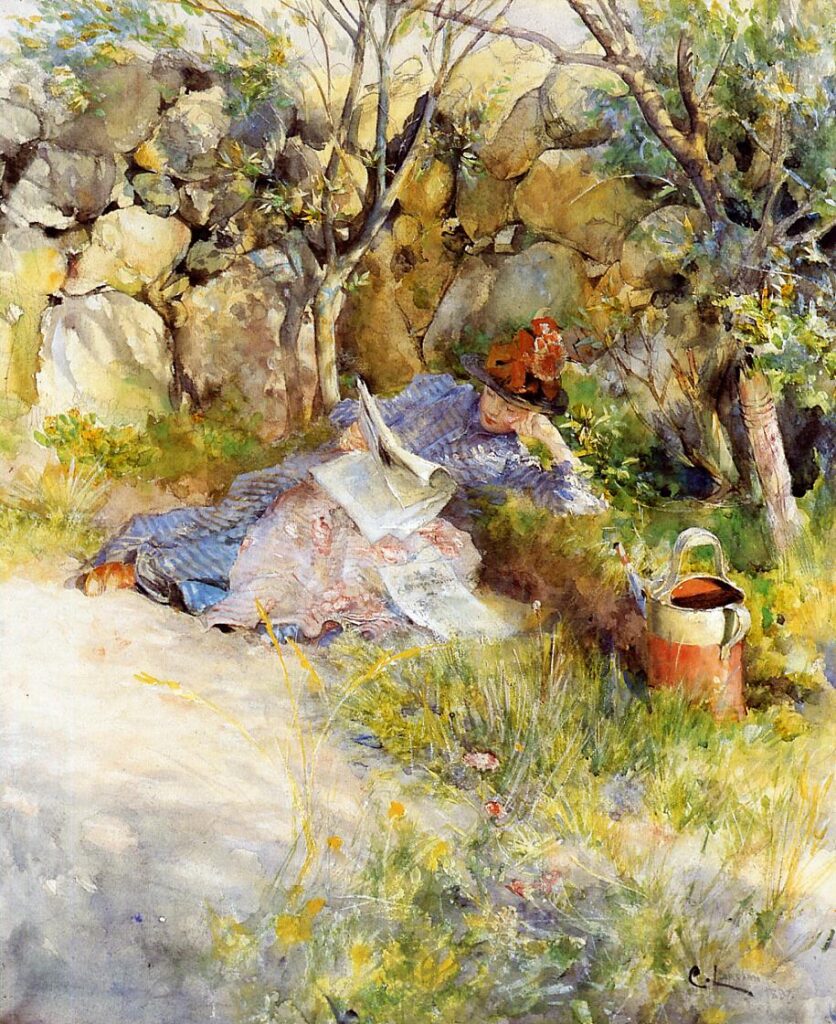 A Lady Reading a Newspaper - Carl Larsson Tablo