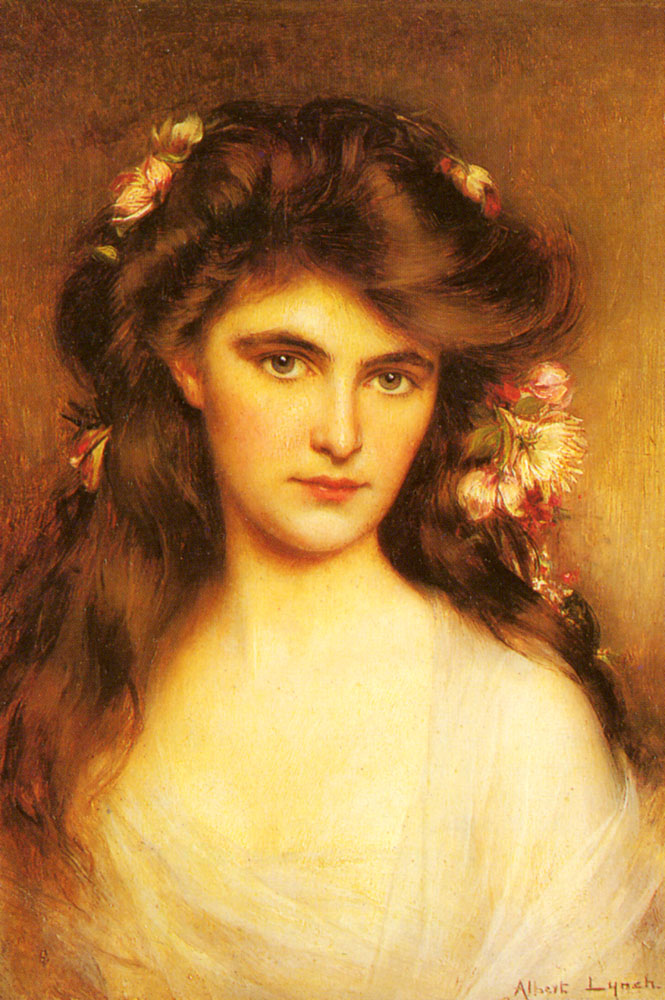 A Young Beauty With Flowers In Her Hair – Albert Lynch Tablo