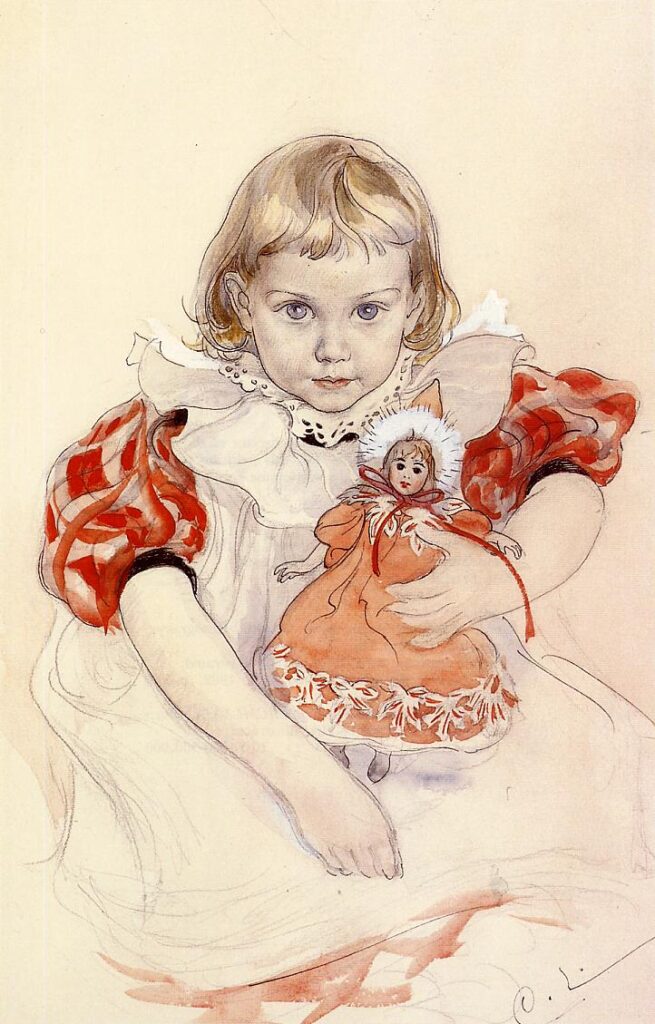A Young Girl with a Doll - Carl Larsson Tablo