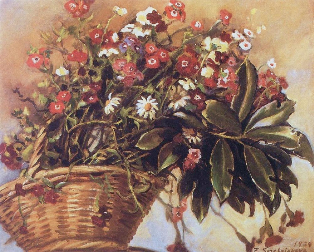 A basket with flowers (1934) – Zinaida Serebriakova Tablo