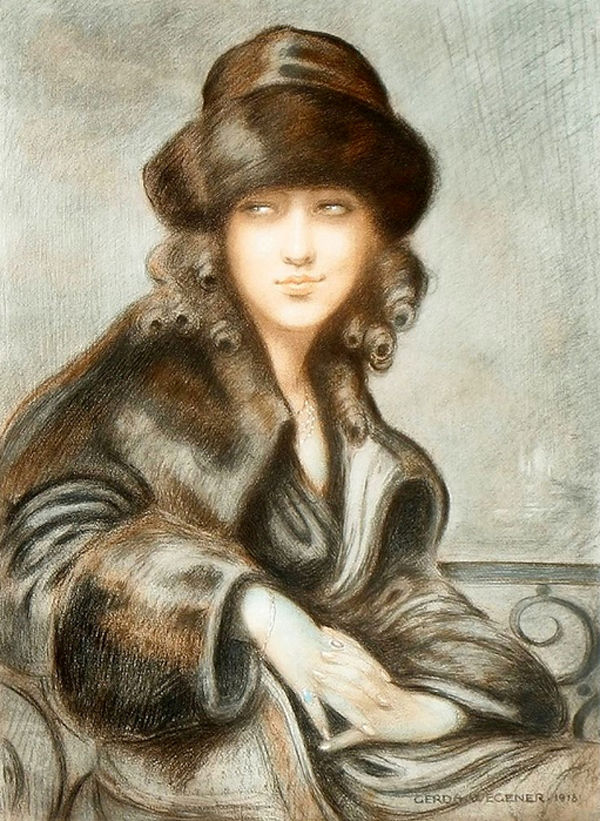 An Elegant Young Lady with a Fur Hat by Gerda Wegener (1918) – Gerda Wegener Tablo