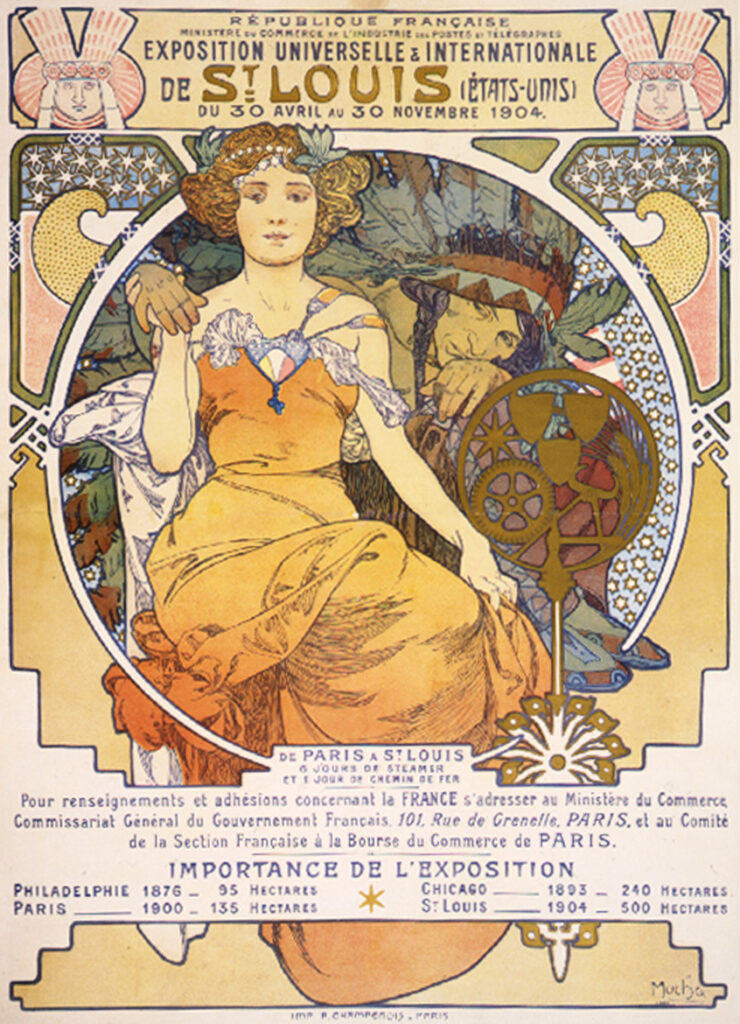 Art nouveau color lithograph poster showing a seated woman clasping the hand of a Native American (1903) - Alphonse Mucha Tablo