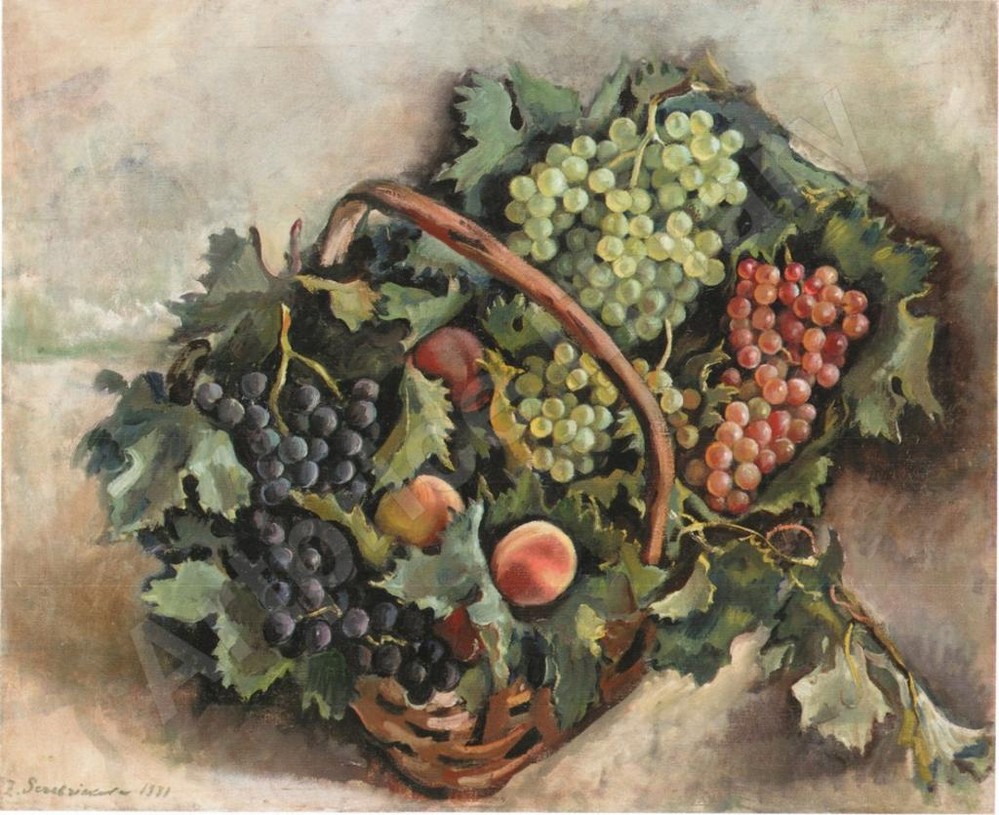 Basket with grapes and peaches (1931) – Zinaida Serebriakova Tablo