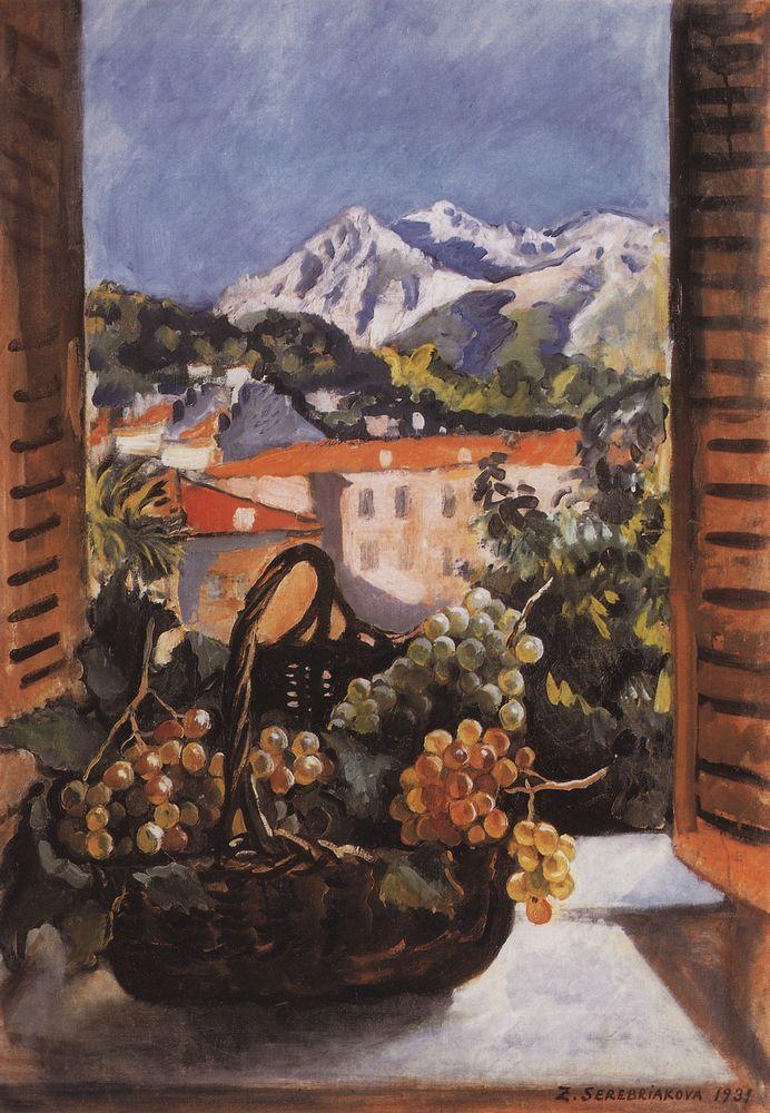 Basket with grapes on the window (1931) – Zinaida Serebriakova Tablo