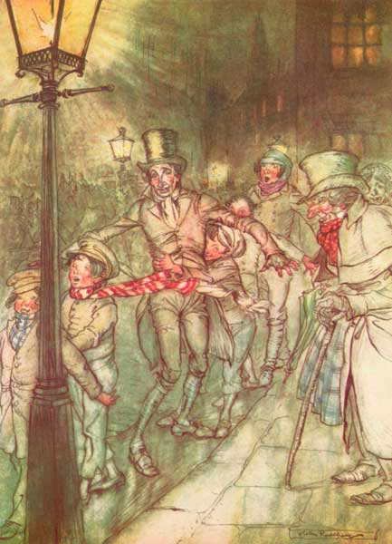 Bob Cratchit went down a slide on Cornhill – Arthur Rackham Tablo