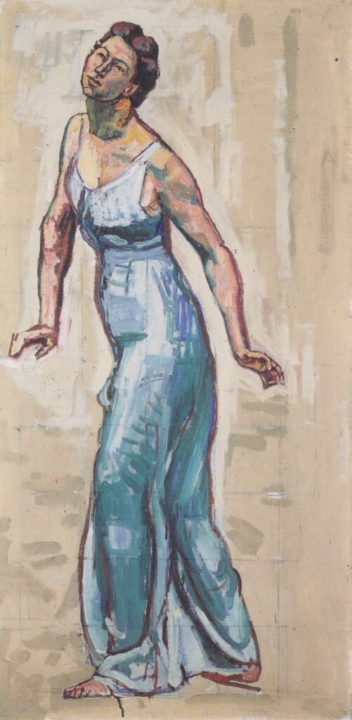 Border woman figure in blue Gwand (1915) - Ferdinand Hodler Tablo