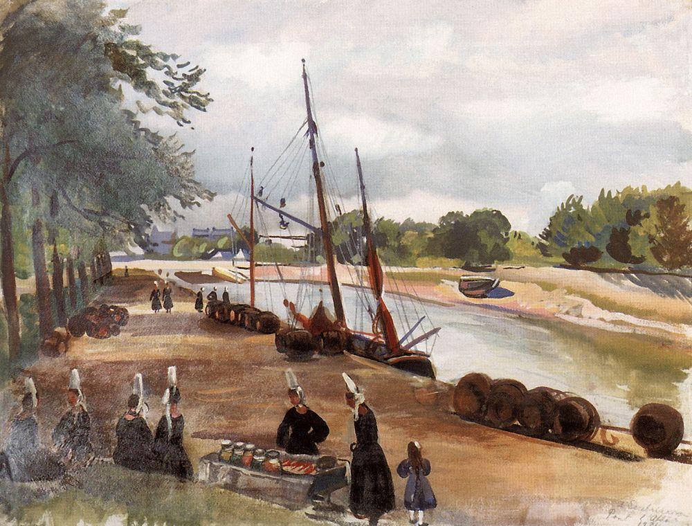 Brittany. The town of Pont L`Abbe. Port. (1934) – Zinaida Serebriakova Tablo