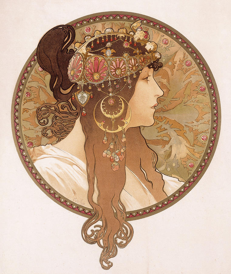 Byzantine Head. The Brunette (1897) – Alphonse Mucha Tablo