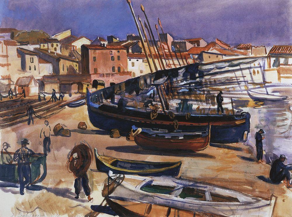Collioure. Port with boats (1930) – Zinaida Serebriakova Tablo