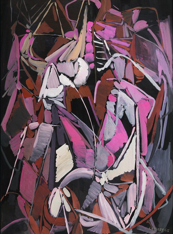 Composition rose et parme sur fond noir – André Lanskoy Tablo