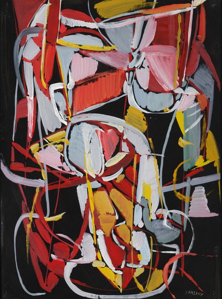Composition sur fond rouge et noir - André Lanskoy Tablo