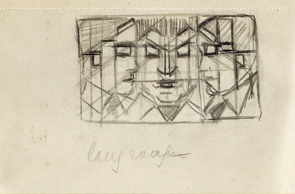 Composition with three heads (from sketchbook 13) - Theo van Doesburg Tablo