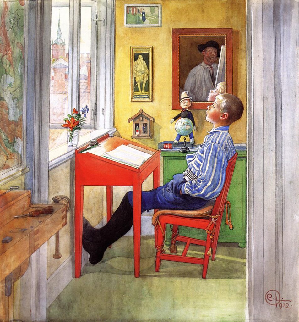 Esbjorn Doing His Homework - Carl Larsson Tablo