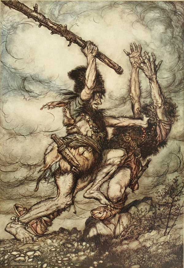 Fafner kills Fasolt – Arthur Rackham Tablo